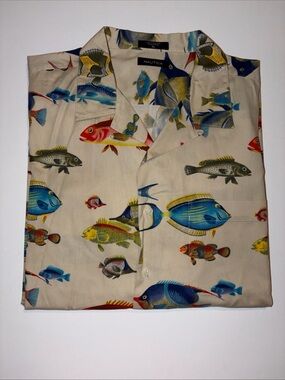 Nautica Beige Short-Sleeve Fish Print Button-Down Shirt XL